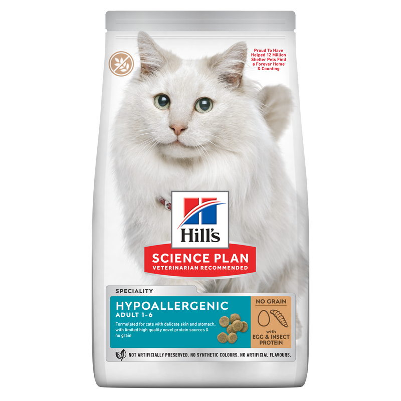Hypoallergenic cat food with egg and insect protein as novel protein sources for cats with sensitivities