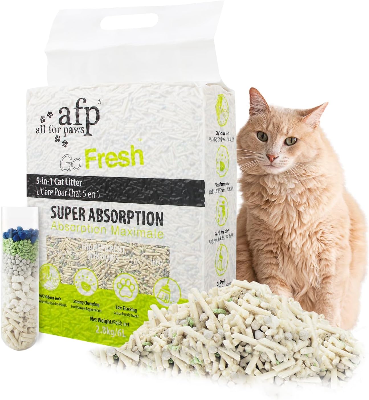 AFP All For Paws Premium 5-In-1 Clumping Cat Litter, Tofu And Bentonite Blend, Odor Control, Easy Scooping, Fresh Scent - Fast Absorption,6.2 Lbs/6L