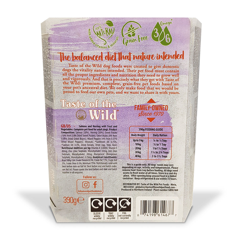 Taste of the Wild Salmon Grain-Free Dog Food Tray 390g