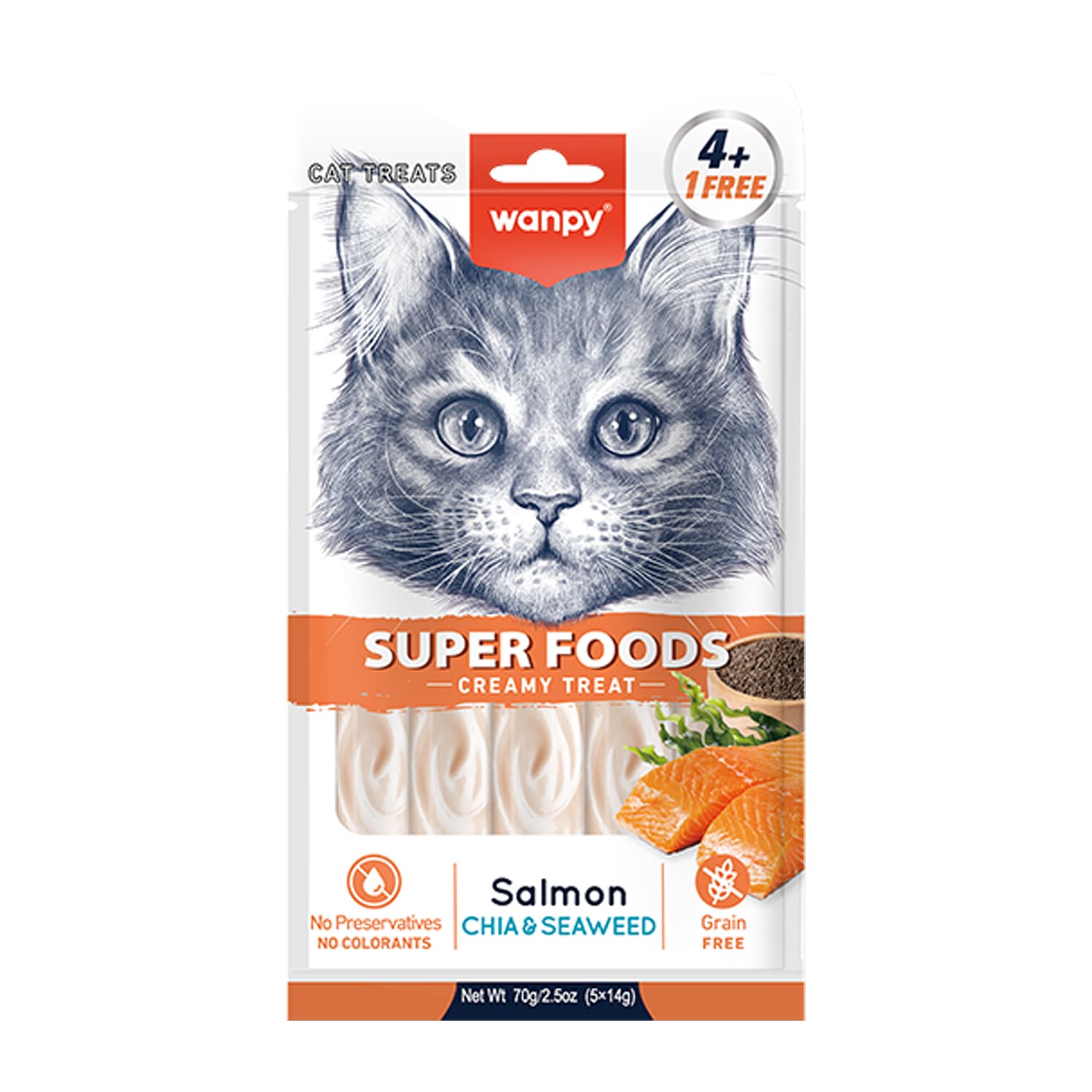 WANPY Superfoods Creamy Treat For Cat Salmon With Chia & Seaweed