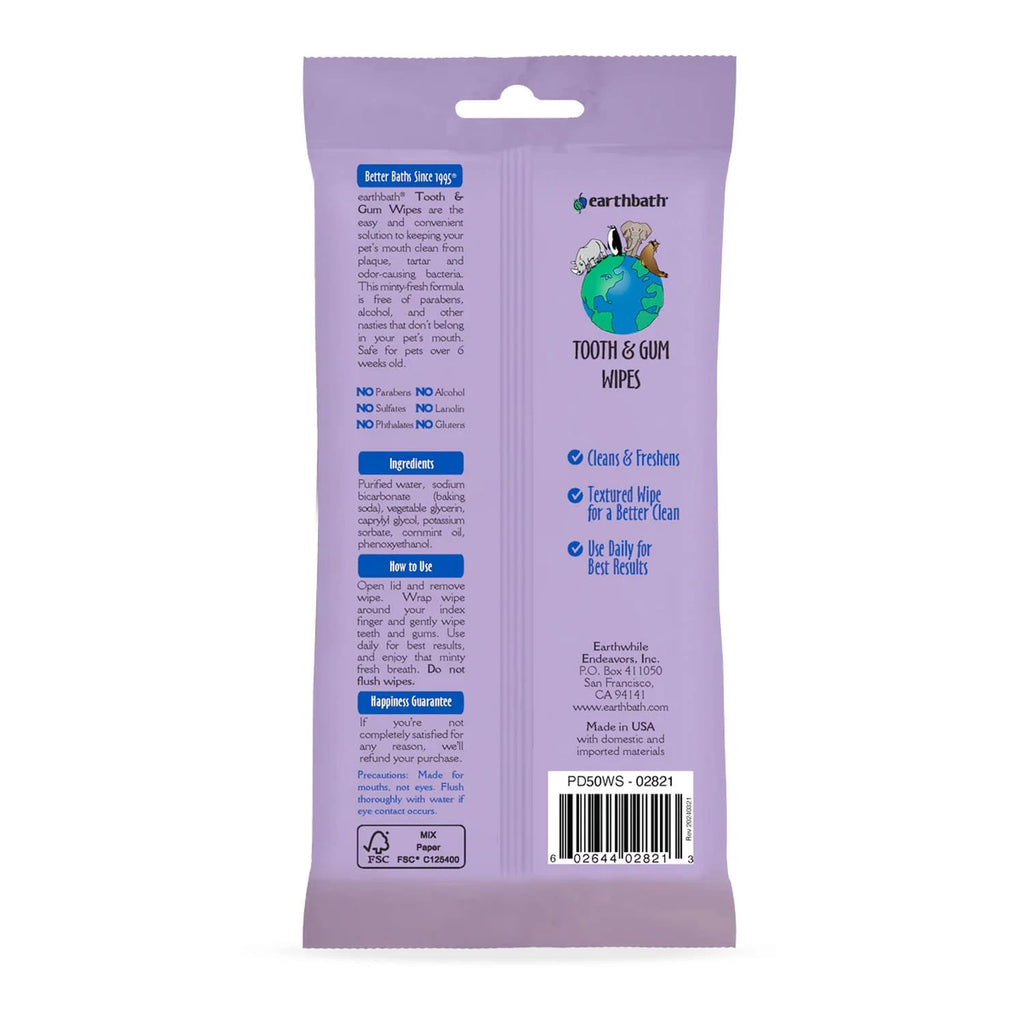 Earthbath Tooth & Gum Wipes - 50 Pet Wipes