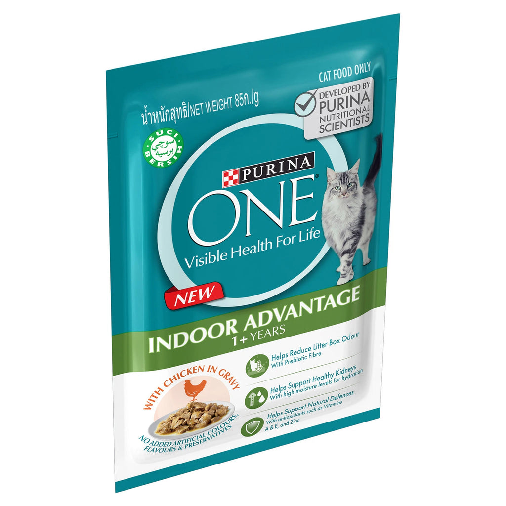PURINA ONE ADULT INDOOR CHICKEN WET FOOD POUCH (70GX 12)