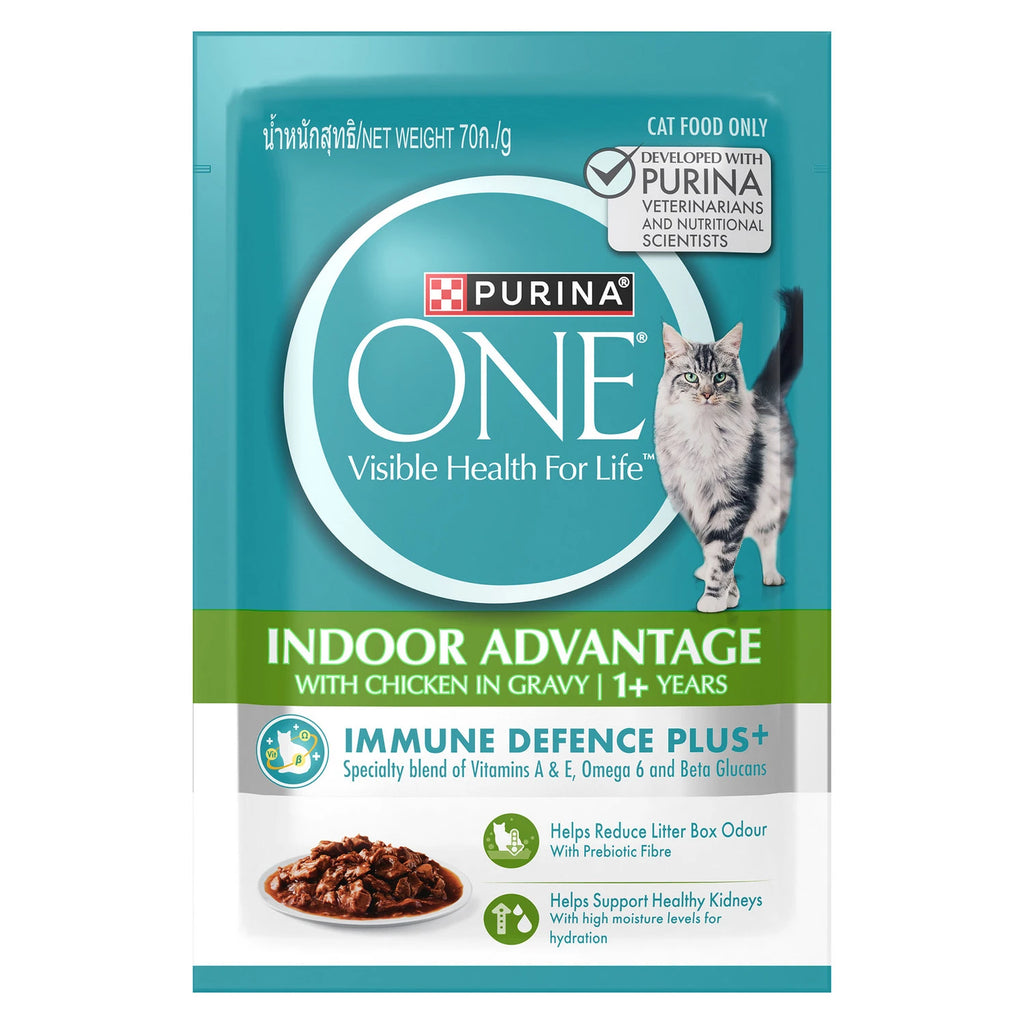 PURINA ONE ADULT INDOOR CHICKEN WET FOOD POUCH (70GX 12)