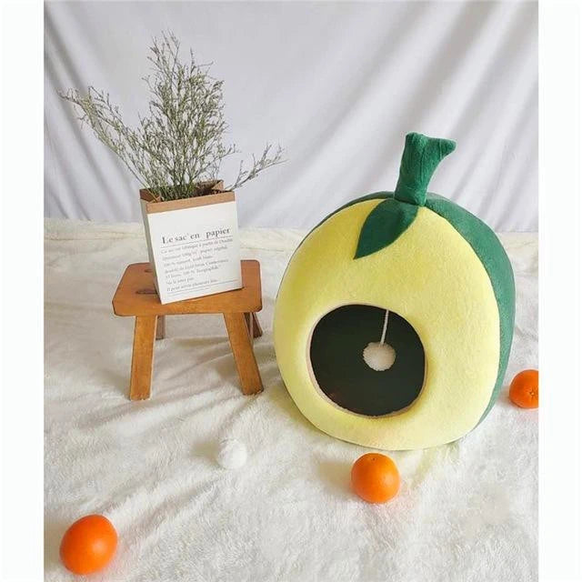 Pets Club Avocado Cat Bed Indoor House With High Density Sponge - Yellow With Green - 40*45*40 Cm -Medium