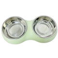 Double Dining Pet Feedrer With Stainless Steel Bowl & Non Slip Rubber Bottom -Green 33*17.6*5Cm